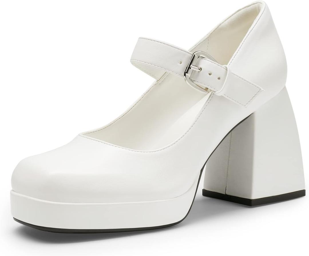 DREAM PAIRS Women's High Chunky Platform Closed Toe Mary Jane Block Heels Square Toe Strappy Dress Wedding Party Pumps Shoes (8.5)