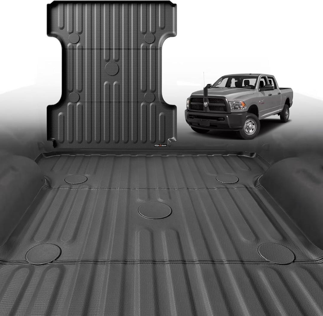 TripleAliners Truck Bed Mat Compatible with 2002-2018 Dodge RAM 1500 & 2002-2024 Ram 2500/3500 & Ram 1500 Classic 2019-2024 Accessories 6'4" Custom Fit All Weather Protection TPE Heavy Duty Bed Liners
