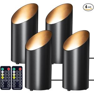 Brightown LED SpotLights - 4 Pack Uplighting Floor Can Lights with Remote and Timer, 3 Color Temperatures & Dimmable, 2 Lighting Modes for Wall Picture Painting Plants Indoor Accent Lighting, Black