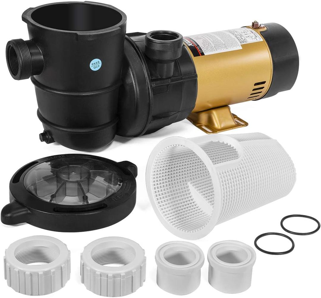 XtremepowerUS 1.5HP Variable 2-Speed Above Ground Swimming Pool Pump High Flow Swimming Pump Strainer with 1.5" Inch Slip On Fitting Adapter For Aboveground Pool
