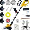 TWEFGFT Cordless Weed Wacker for Dewalt 20V Battery with 4 Types Blades, Brushless Motor, Lightweight Grass Trimmer/Brush Cutter for Lawn, Yard and Bush Trimming（No Battery), Yellow