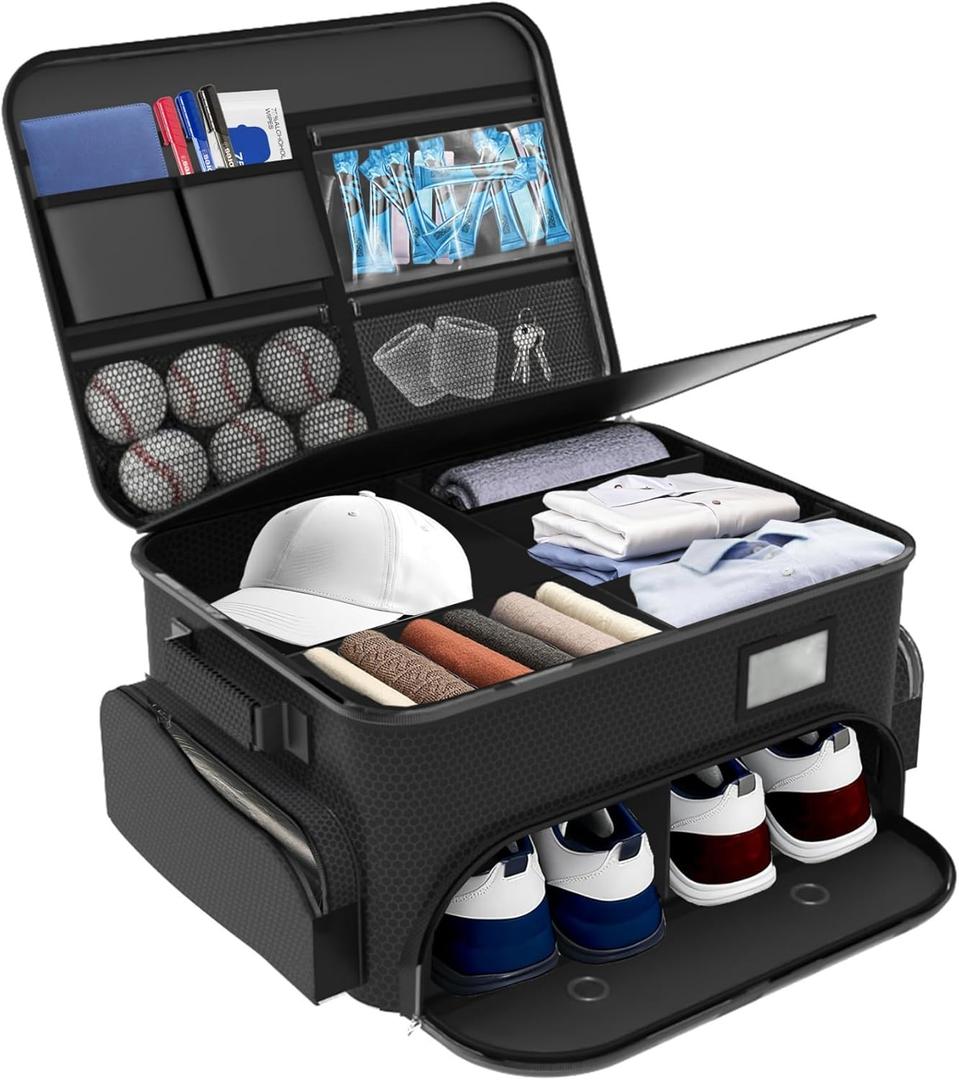 WALMANN Golf Trunk Organizer  Large 2-Layer Storage Bag with Ventilated Shoe Compartments for 2 Pairs, Waterproof Foldable Golf Gear Organizer (Small-up to 11, Black)