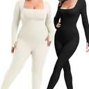 Vigorics Yoga Tummy Control Bodysuit Workout Long Sleeve Jumpsuit Exercise Shapewear Bodycon Sport Romper Beige M