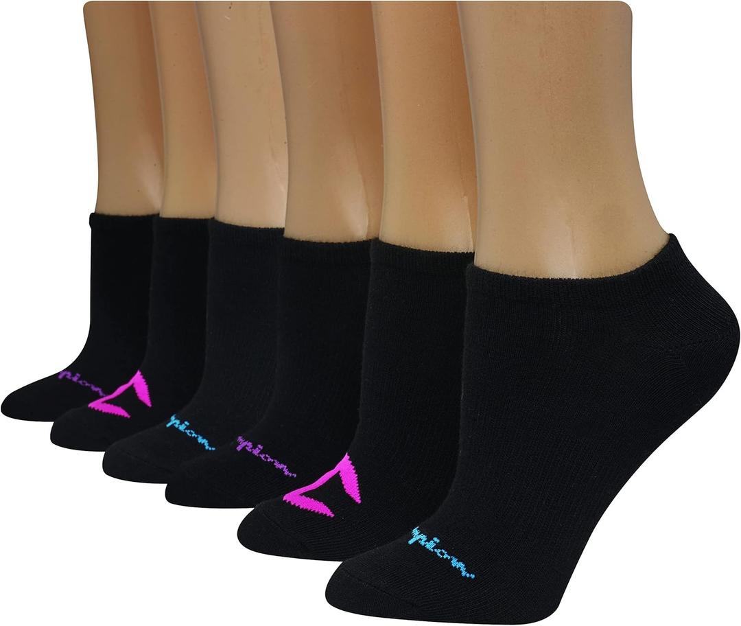 Champion Women's Low-Cut Socks, 6 Pack (5-9, Black Color Cs)