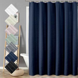 Aiyufeng Moga Extra Long Navy Blue Shower Curtain 96 Inch Long, Embossed Texture Fabric Bathroom Shower Curtain, Large Hotel Bath Curtain with 12 Holes, 72Wx96H, Dark Blue