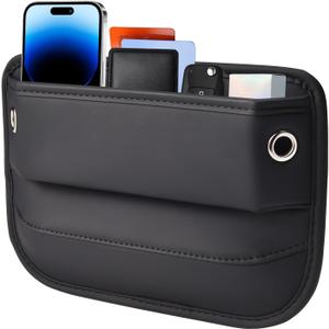 Car Seat Gap Filler, Universal Premium Leather Front Seat Side Organizer, Car Storage Box for Holding Phone, Sunglasses, Keys, Car Accessories fit Auto SUV Truck (Black, Driver's Seat) (1 Pack)