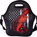 Portable Cooler Bag Bass Fishing Lure And American Flag Lunch Box Package with Adjustable Strap for Boys Teens Work Travel and Picnic