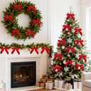 LaRibbons 24 Pcs Red Crinkled Velvet Bows for Christmas Tree, Door, Garland, Wreath, 1" Wide, 3.9"x3.9", Vintage Style