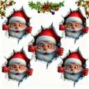 2 x 3D Large Santa Claus Sticker, Creative Peel-and-Stick Santa Claus Breaking Through The Wall Design, Christmas Holiday Cartoon Sticker (5 PCS)
