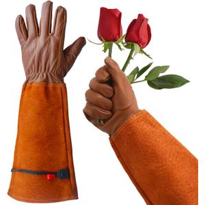 Gardening Gloves, Professional Puncture Proof Gloves for Rose Pruning & Cactus Trimming, Long Leather Garden Gloves Gifts for Women & Men- Full Grain Pigskin (Thorn Proof) (Large, Brown) (Large (Pack of 1))