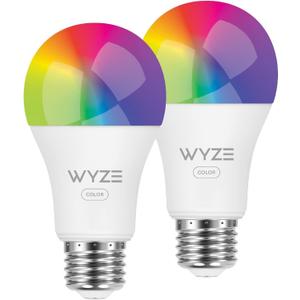 Wyze Lifestyle Bulb Color, 1100LM Wi-Fi A19 Smart Bulb, 16 Million Colors & Tunable White, Works with Alexa and Google Assistant, 75W Equivalent, Dimmable, Timer, CRI>90, E26, No Hub Required, 2-Pack