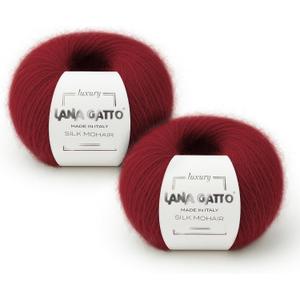 2 Skeins, Silk Mohair Luxury Yarns, Premium and Soft Blend for Knitting and Crocheting, Made in Italy (Red - 6026, 2)