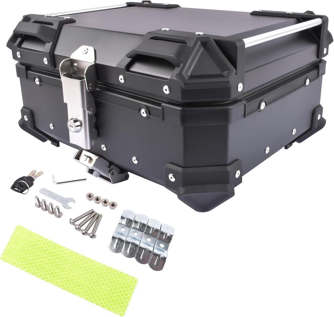 25L Motorcycle Top Case Aluminum Motorcycle Trunk Tour Tail Box with Security Lock for Storage of Luggage Waterproof Motorbike Top Case, black