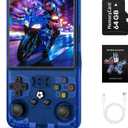 R36MAX Handheld Game Console, Retro Gaming Console with 4000mAh Battery 4.0IPS Screen, Open Source Linux System, with 64GB TF Card Portable Video Gaming Console, Transparent Blue