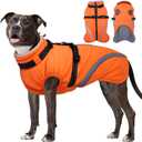 BRKURLEG Dog Winter Jackets for Medium Dogs, Dog Coat with Harness Built in, Dogs Snowsuits with Zipper, Waterproof Windproof Pet Puffer Jacket Fleece Vest for Pug, French Bulldog, Orange M