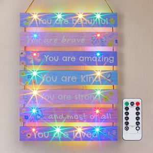 FIOBEE Girls Room Dcor for Teen Girls Boys with LED Light Wall Decor for Bedroom Motivational Inspirational Wall Art Girl Room Decoration for Kids Studyroom, 8 Kinds of Lights, Purple Butterfly