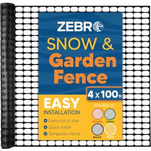 ZEBRO 4' x 100' Black Plastic Garden Fence Roll  Light Duty Mesh Fencing for Temporary Fence, Snow, Garden Netting, Animal Barrier, Agricultural Fencing & Lawn Protection