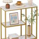 WOHOMO 31.5" Narrow Console Table with 3-Tier Storage, Industrial Sofa Table for Entryway, Living Room & Hallway - Gold Marble Faux Top, Sturdy Metal Frame