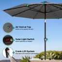 AreShark 9FT Patio Umbrella with Solar Lights, 32 Lighted Pool Umbrella w/Tilt and Crank, Outdoor Market Solar Umbrellas for Garden, Deck, Backyard, Pool and Beach, Gray