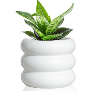 3 Piece Modern Ceramic Planter, 6.5/4.7/3.5 Inch White Plant Pot Set of 3 Unique Planters for Outdoor Indoor Flower Pots Set Plants with Drainage Holes Home & Office Decor with Mesh Pad