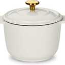 CAROTE 2QT Enameled Cast Iron Dutch Oven Pot with Lid, Mini Round Dutch Oven for Small Sourdough Bread, Stews, Soups, Sauces, Beans, Rice, Serves 1-2, Dual Handles, Healthy & Non-Toxic, All Stovetop Compatible, Oven Safe up to 500 F, White