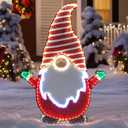 SUNJOY Large 4 FT Christmas Lighted Gnome, Eye-Catching 2D Tinsel Santa Gnome Outdoor Garden Yard Lawn Big Festive Holiday Decoration with Lights for Indoor & Outdoor