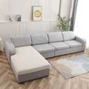 NeColorLife Chaise Cushion Cover Velvet Couch Cushion Covers for sectional Sofa Couch Covers with Chaise Lounge Thick(1PC X-Large Chaise Cover,Cream)