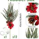 Suncalla 12 Pack Lighted Artificial Christmas Pick Pine Branches with Red Berry Stems 17 Inch Real Touch Faux Norfolk Cedar Branch with Flower for Vase Garland Xmas Home Decoration Craft(Norfolk)