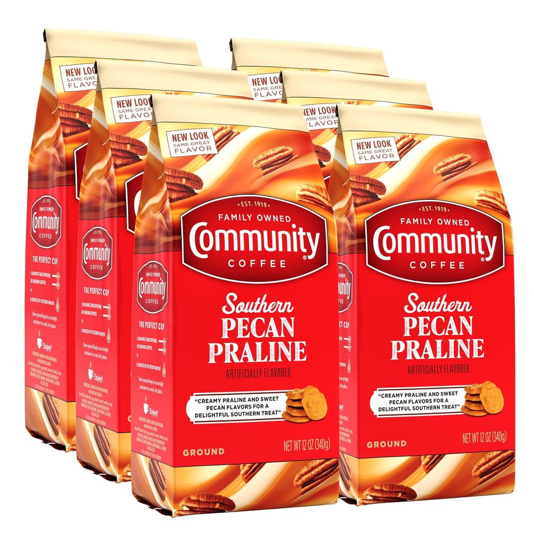 Community Coffee Southern Pecan Praline Flavored 72 Ounces, Medium Roast Ground Coffee, 12 Ounce Bag (Pack of 6)
 (EXP 07/11/26)
