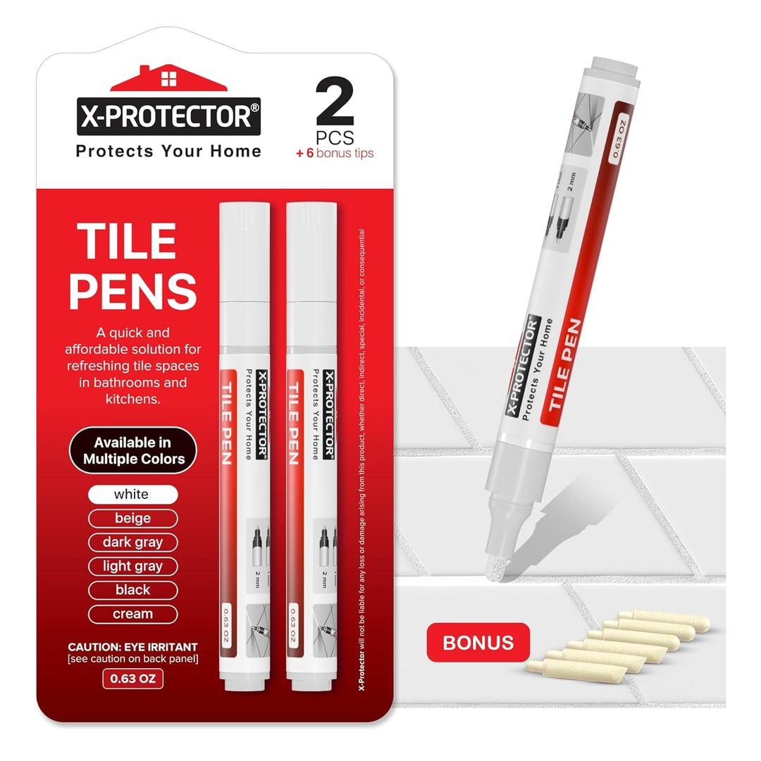 X-Protector Water Based Grout Marker - 2 PCS with 8 Tips, White