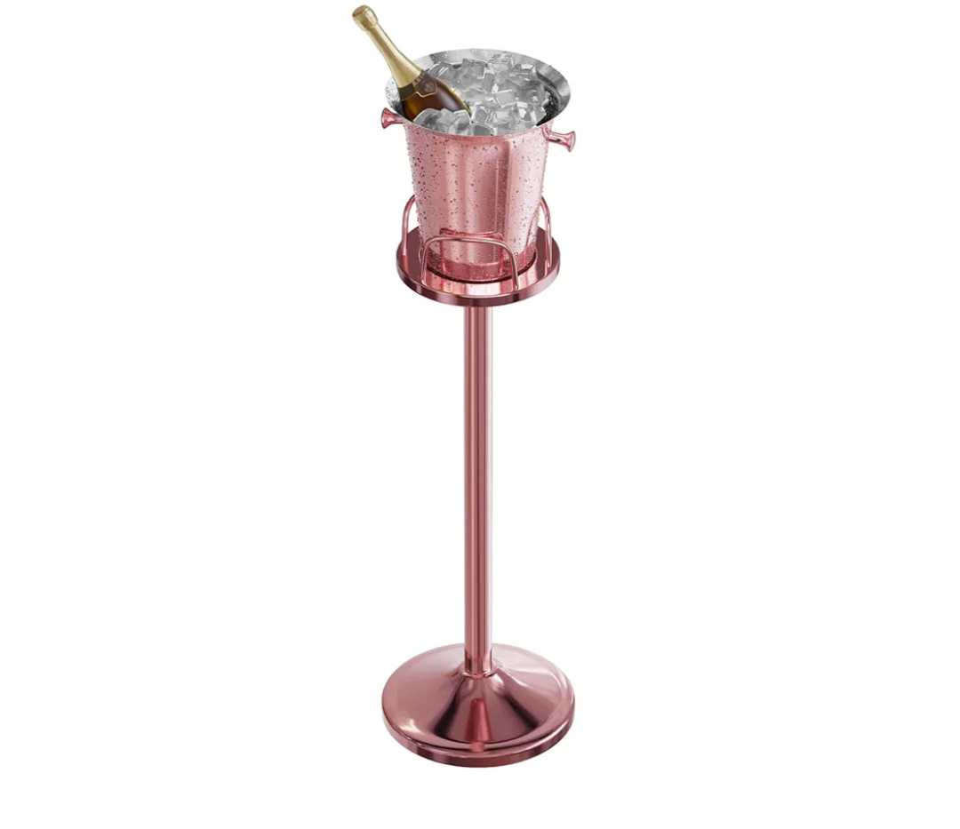 Ice Bucket with Stand Standing Champagne bucket for Party Stainless Steel Wine Bucket Wine Cooler with Stand 5L Wine Chiller for Bar Ktv Weding (rose gold)