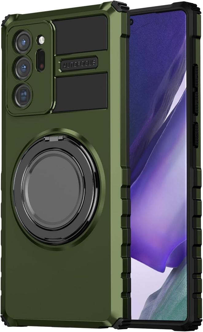 Compatible Samsung Galaxy Note20 Ultra Case with 360Spin Versatile Magnetic Ring Kickstand [Compatible with Magsafe] Military Grade Shockproof Slim Heavy Duty Protection, Green