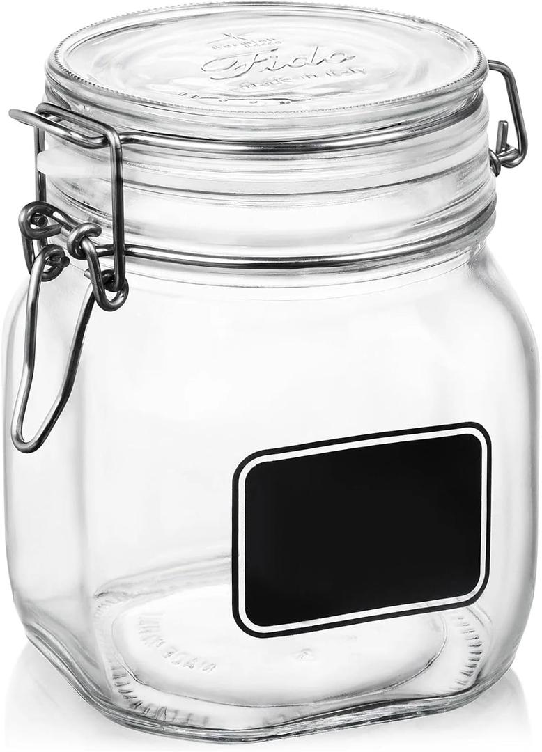 Bormiolio Rocco Clear Jar with Chalkboard, 25.3 Oz