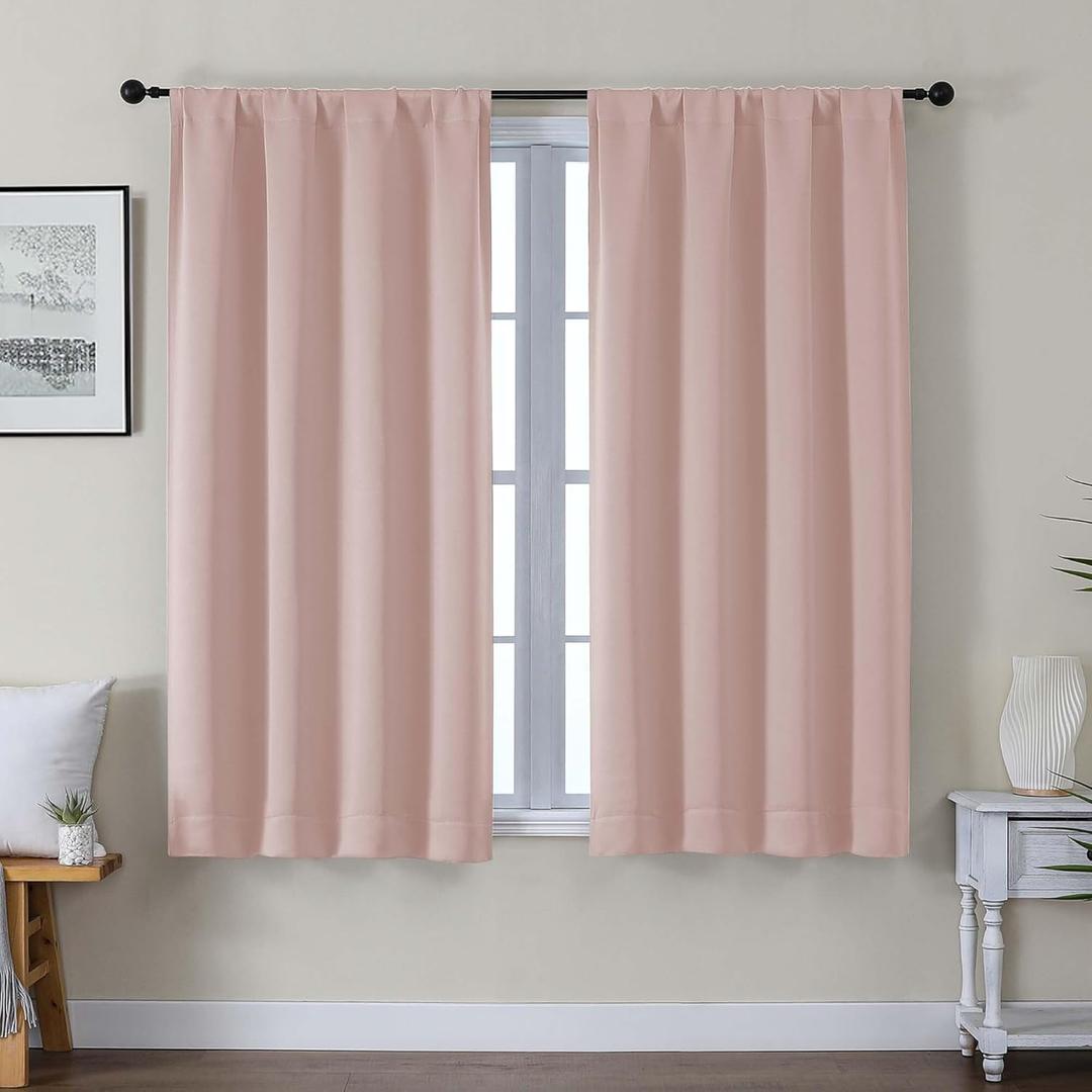 Gwine Valentine's Day Blush Pink Blackout Curtains for Bedroom 54 Inches Long, Thermal Insulated Room Darkening Curtains for Living Room Each 40" Wx54 L, 2 Panels