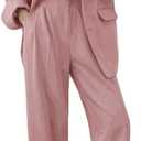 Women’s Korean-Style Plain Suit Long Sleeve Turn Down Collar Blazers Slimming Wide-Leg Pant Two-Piece Suit L