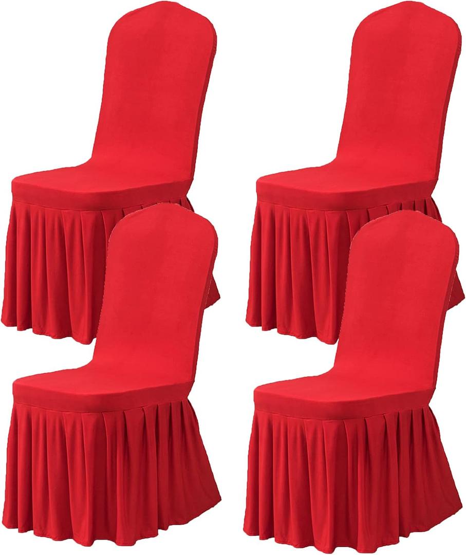 Dimatic Dining Room Chair Covers Set of 4, Stretch Parsons Slipcovers with Skirt Super Fit Spandex Chair Seat Protector Cover for Dining Room, Hotel, Ceremony (Red)