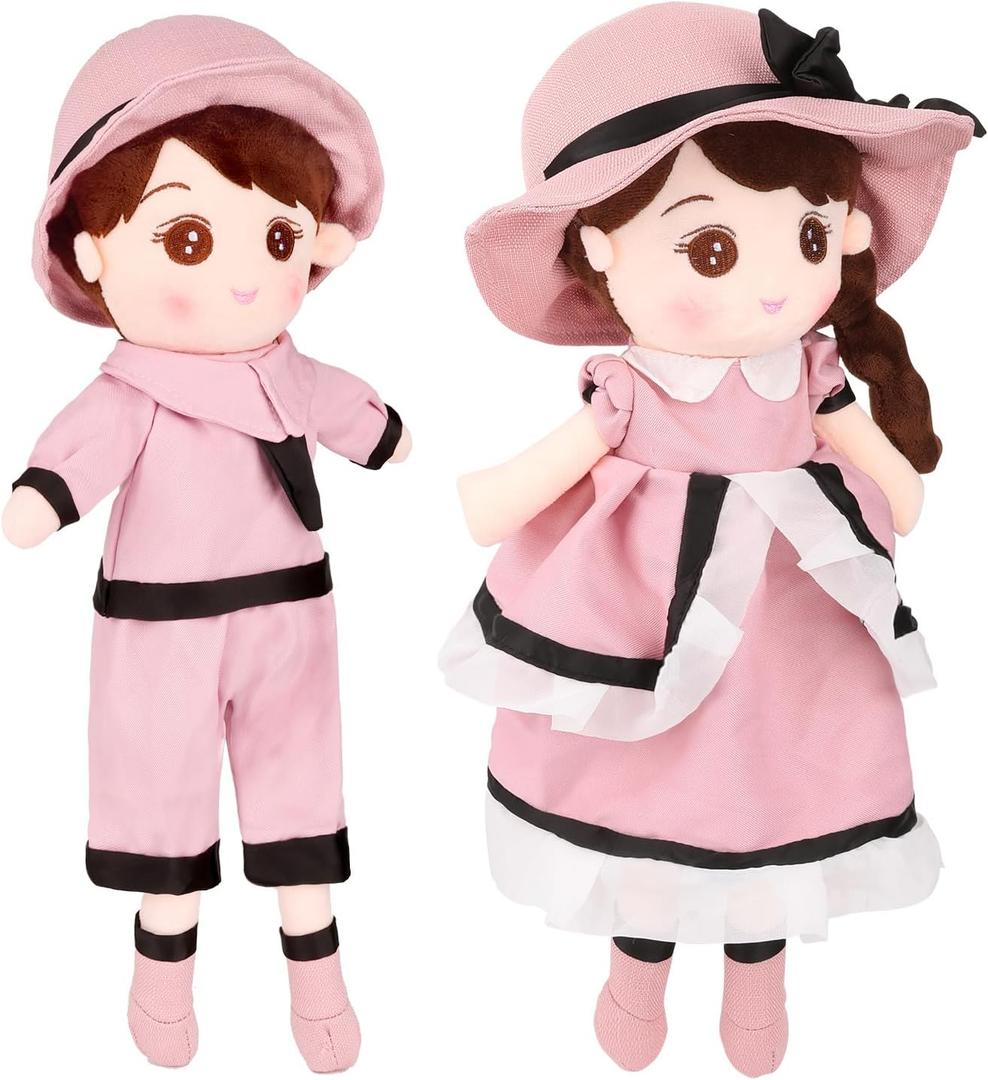 Soft Baby Doll, Plush Rag Doll Toys for 1+ Year Old Girls & Boys, Huggable Toddler Doll Snuggle Buddy, Ideal First Birthday Gift, Snuggle Buddy for Infants, 17.7 Inch 2 Pack (Pink)