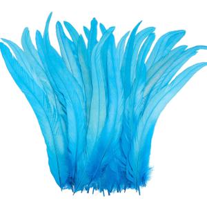 Yuxung 100 Pcs Nature Rooster Tail Feathers 12-14 Inch Bulk Natural Long Rooster Tail Feathers for DIY Crafts Costume Mardi Gras Party Performances Carnival Decoration (Blue)