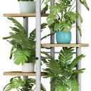 LINZINAR Plant Stand 8 Tier 9 Potted Multiple Flower Pot Holder Shelf Indoor Outdoor Planter Rack Storage Organizer for Patio Garden Corner Balcony Living Room (8 Tier-9 Potted, White)