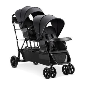 Joovy Big Caboose Triple Stroller with Rear Bench and Standing Platform, Reclining Seats, Optional Rear Seat, and Two Universal Car Seat Adapters, Jet, Manufactured: 08/15/25
