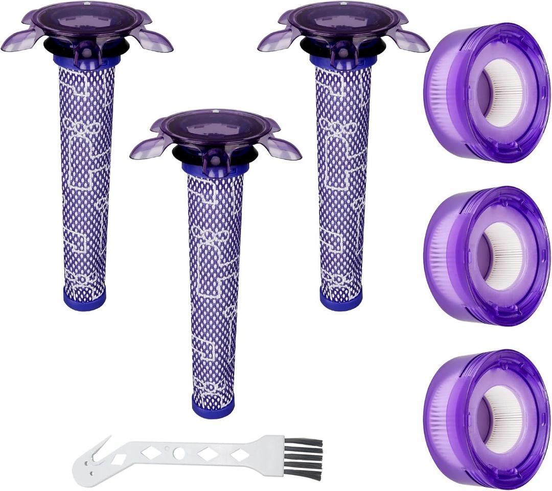 Hechuang 6 Pack Upgraded Star Vacuum Replacement Filters for Dyson V7, V8 Animal and V8 Absolute Vacuum. 3 Pre-Filters and 3 Post-Filters. Compare to Part # 965661-01 & 967478-01.