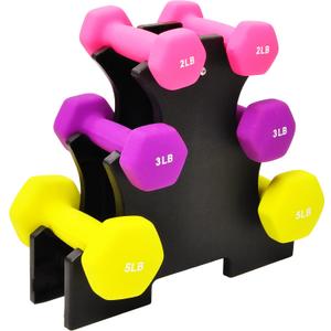 Fitvids Set of 6 Neoprene Dumbbell Hand Weights, Set with Rack: 2/3/5 Pairs