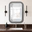 Silver Beaded Framed Bathroom Wall Mirror Rounded Rectangle Bathroom Mirrors for Over Sink Wall Brushed Decorative Mirrors