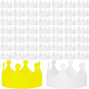 Jetec 50 Pcs White Paper Crowns Kids DIY Birthday Crowns for Classroom Birthday Party Hats Decorations Baby Shower Supplies (Traditional)