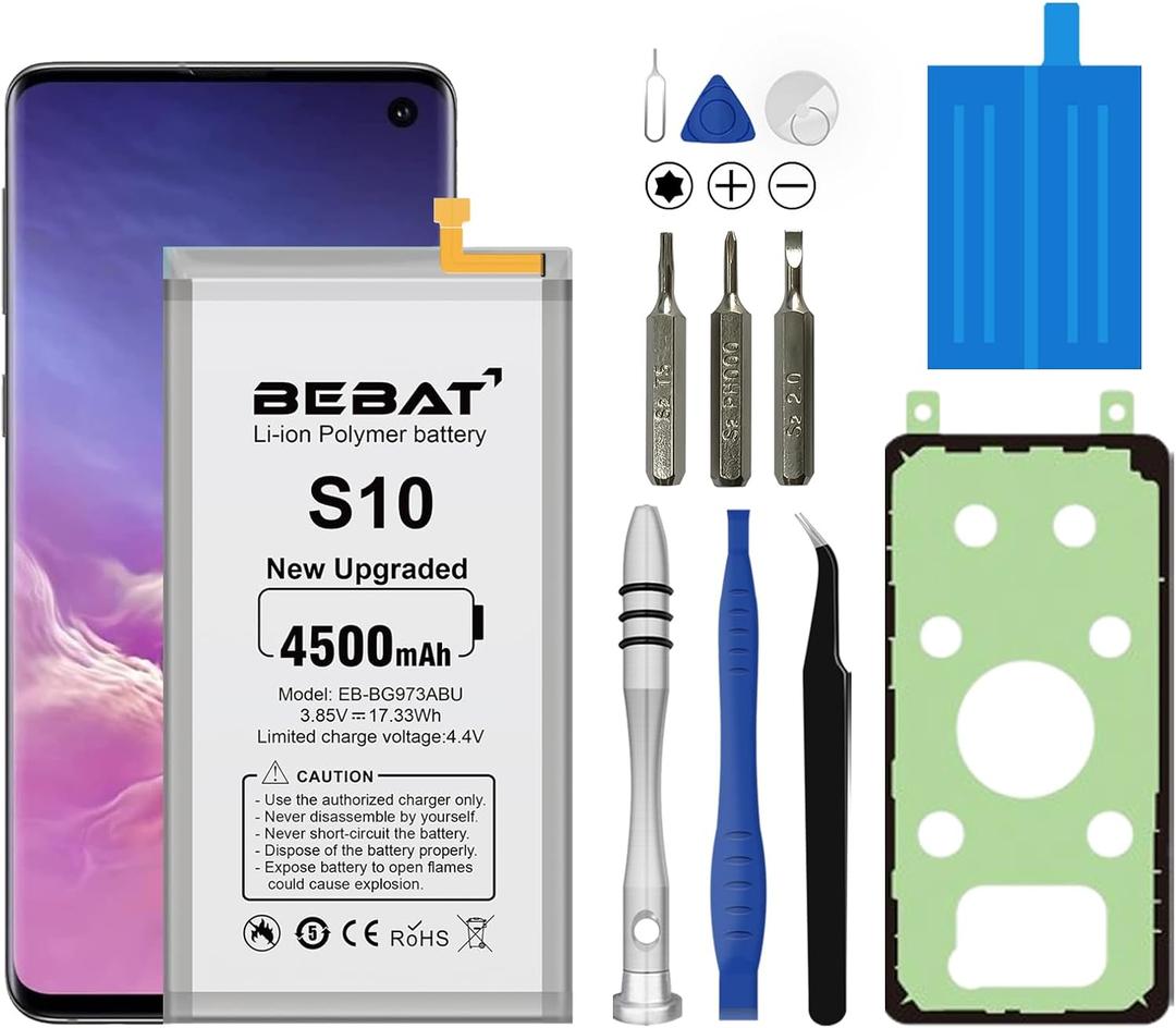 Replacement Battery for Samsung Galaxy S10,4500mAh High Capacity 0 Cycle Lithium Polymer Battery for Samsung SM-G973F/U/W/X/N, SM-G973U1, SM-G9730, SCV41, SM-G973C with Tool Kits,EB-BG973ABU