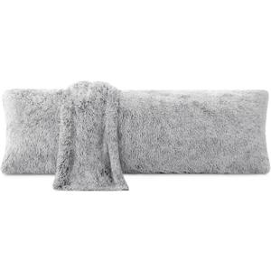 ZonLi Fuzzy Body Pillow Cover, 20"x 54" Furry Body Pillow Pillowcase, Faux Fur Long Pillow Cover with Zipper, Fluffy Soft Plush Decorative Pillow Cases for Bedroom (Grey)
