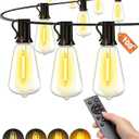 VOZUJI Outdoor Patio String Lights: 100Ft 30M Outside Waterproof Light - Remote Dimmable ST38 Shatterproof Bulb Connectable Hanging Outdoor Electric Lighting - Backyard Yard Gazebo Porch Party