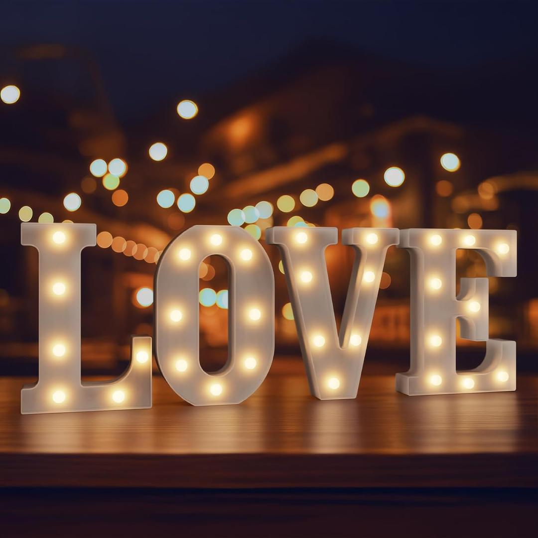 LOVE LED Marquee Signs Light Up Letters, LED LOVE Marquee Letter Lights, Warm White Letter Light for Wedding Proposal Decoration, Romantic Decorative Letters Signs, Battery Operated