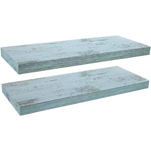 RONG-3 Floating Shelves for Wall, 2 Pack Shelves for Bedroom, Bathroom, Kitchen, Hanging Wall Mounted Rustic Wood Shelf with Invisible Brackets for Books Decor,Rustic Blue