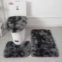 Thicken 3 Piece Bathroom Rug SetU-Shaped Contour Rug, Mat and Toilet Lid Cover,Water Absorbent Soft Microfiber Shaggy Bathroom Mat,for Tub, Shower, Bath Room,Machine Washable (Dark Grey)